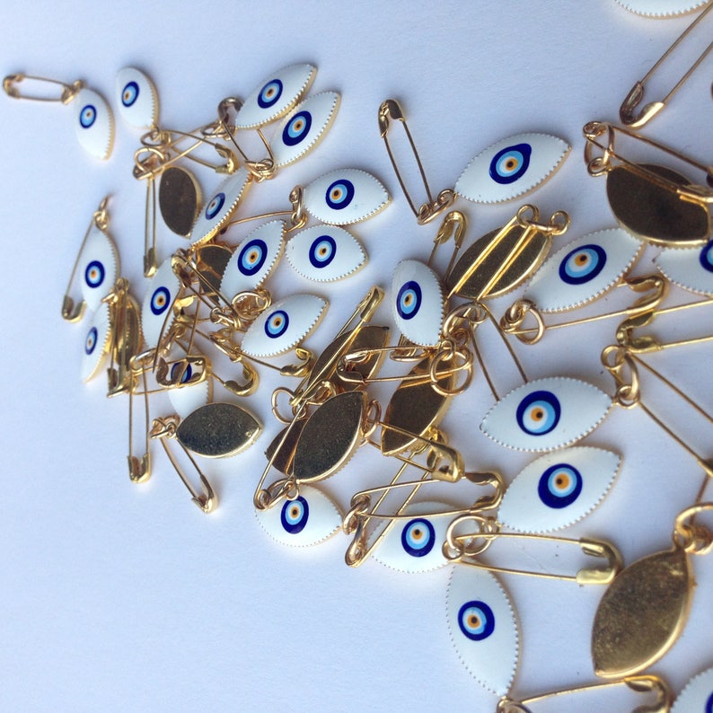 10pcs White Evil Eye Safety Pin Evil Eye Stroller Pin Gold Etsy