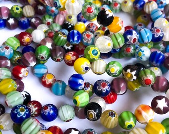 50 pcs perle d’oeil mal, perles italiennes rondes de verre de 8mm, perles en vrac, perle ronde de millefiori, bijoux d’oeil mauvais, perles de murano, approvisionnements de bijoux de diy