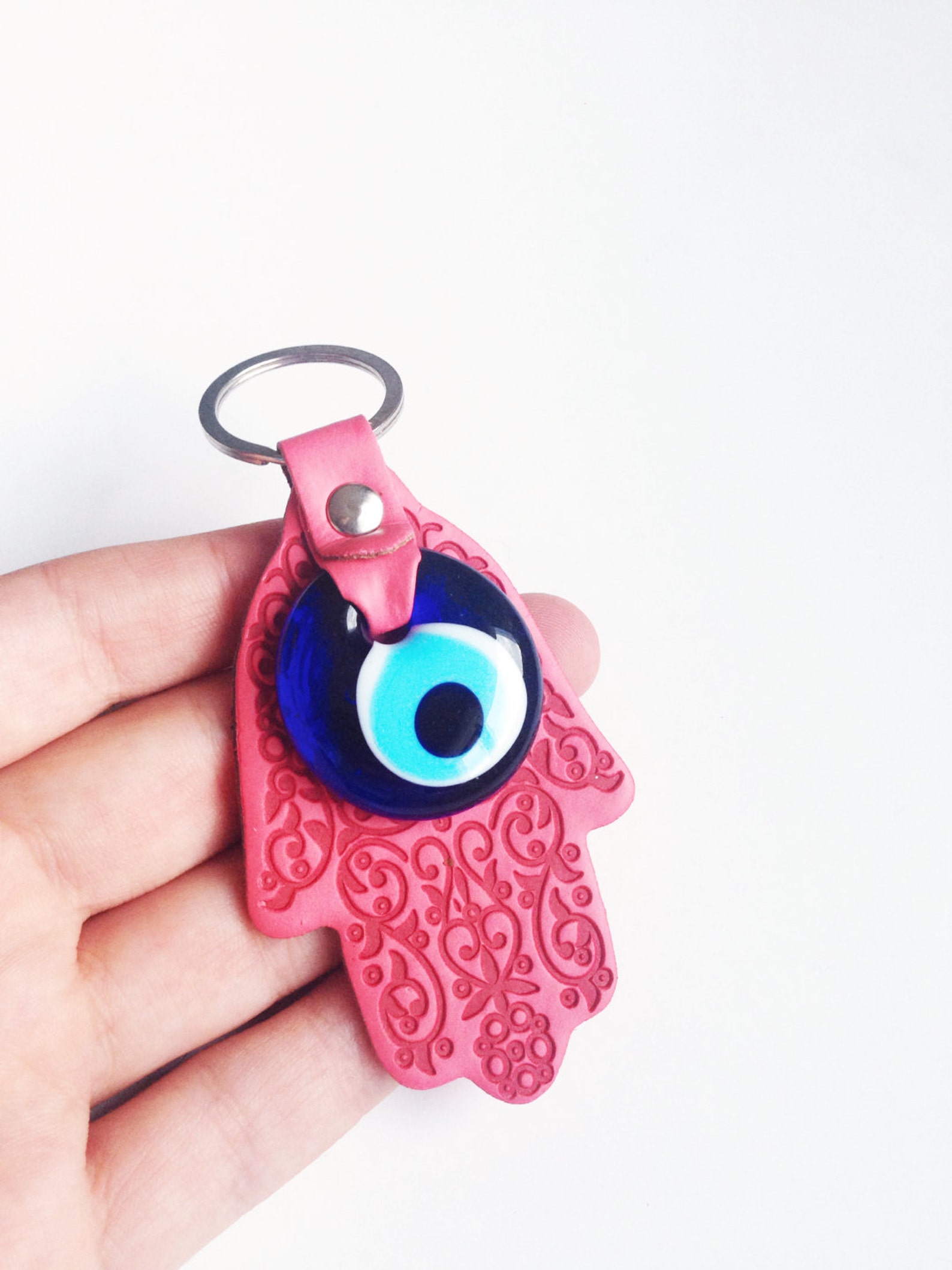 Hamsa Evil Eye Keychain Evil Eye Keychain Yoga Keychain Etsy