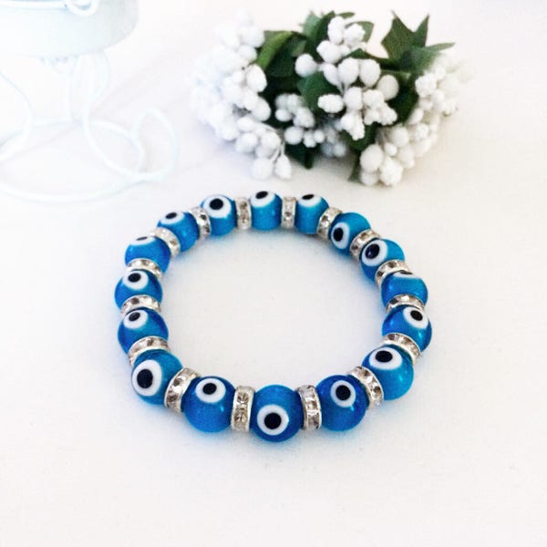 Blue evil eye bracelet, glass evil eye bracelet, evil eye bangle bracelet, turkish handmade evil eye bracelet, nazar protection bracelet