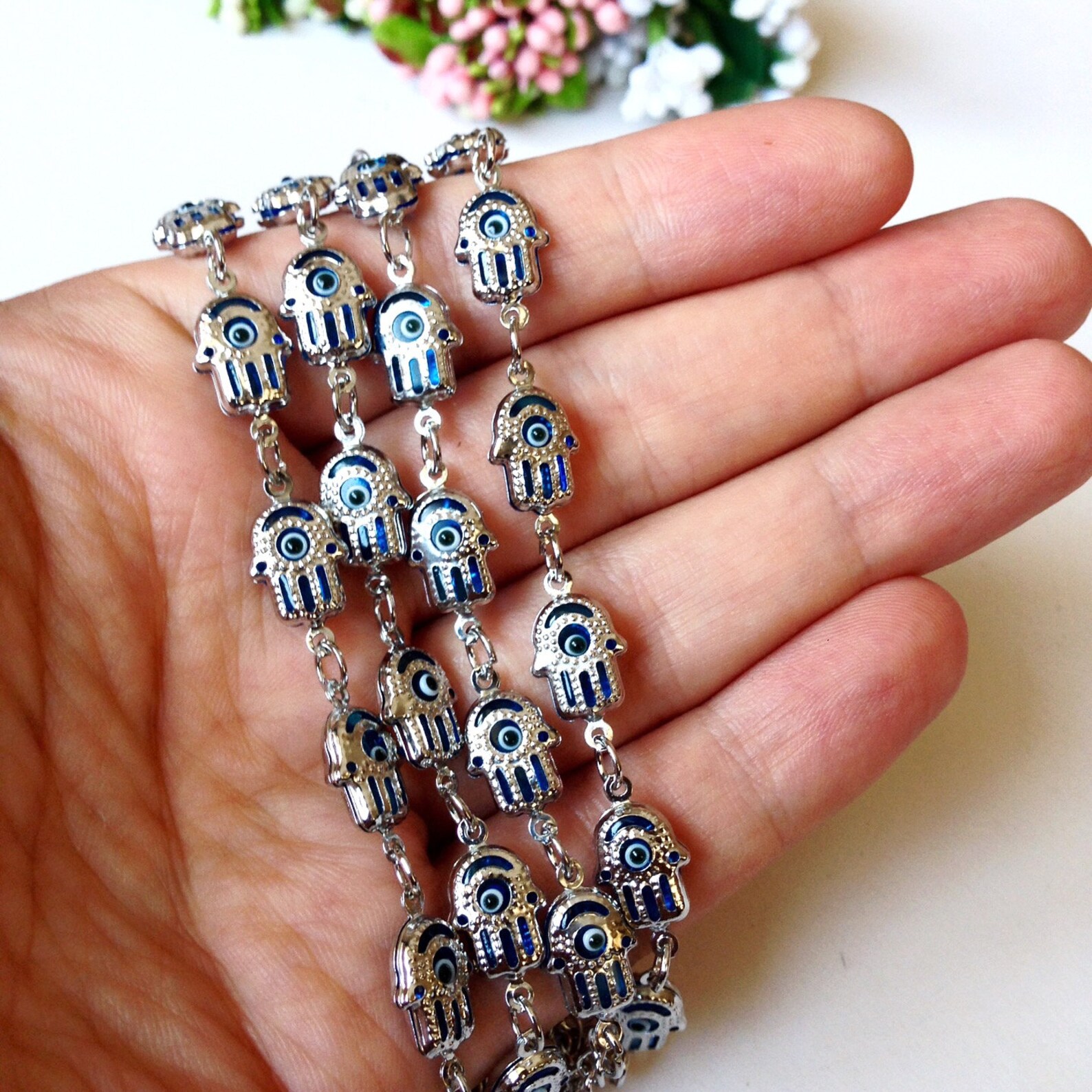 Silver Hamsa Bracelet Hamsa Charm Bracelet Evil Eye Etsy