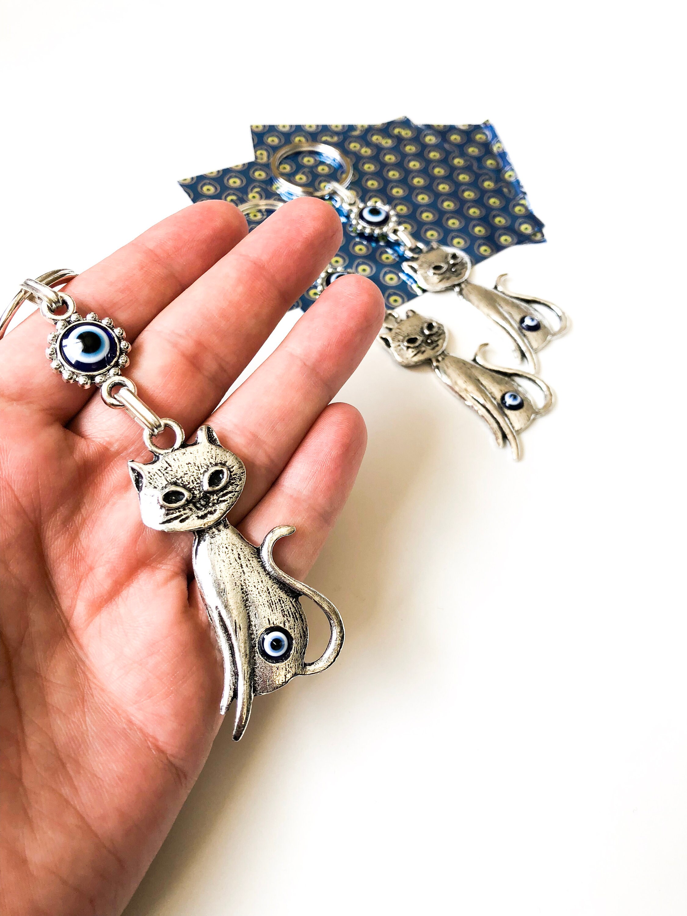 Evil Eye Keychain Cat Keychain Evil Eye Cat Key Chain Good Etsy