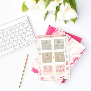 Personalized Bookplates, Set of 6 Bookplates, Kiss Cut Sticker Sheet Bookplates, Women&#39;s Brunette Bookplate Stickers