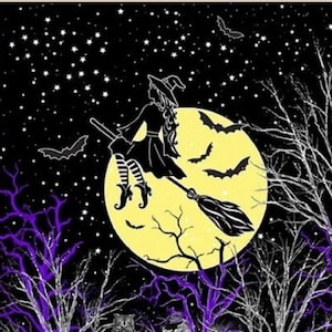Spirit Halloween Glow in the Dark Quilt Wallhanging Fabric Panel Quilting Crafting Spooky Witches Pumpkins Bats by Greta Lynn for Kanvas