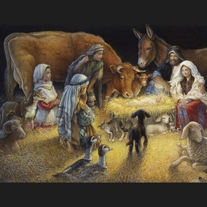 Oh Divine Night Digital Nativity Christmas Fabric Panel Wallhanging Panel Quilt Panel Beautiful Graphics Like a Painting Quilting Project