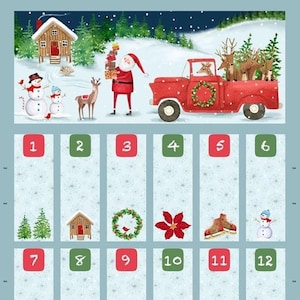 Holiday Santa Advent Calendar Panel Wallhanging Quilt Panel Christmas Panel Countdown to Christmas Panel Sewing Gifts by Timeless Treasures