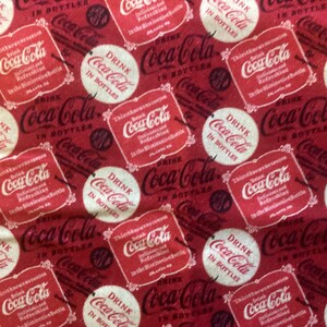 Coca Cola Labels and Bottle Caps Remnant 21 inches by 42 inches Cotton Fabric Vintage 50&#39;s Look by Coca Cola Enterprises