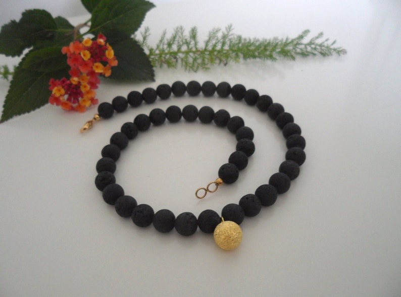 Necklace Lava /& Sparkling Gold Ball