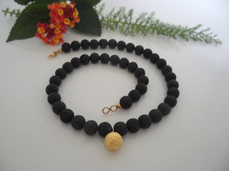 Necklace Lava /& Sparkling Gold Ball