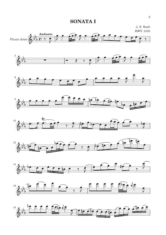 Recorder Playalong Bach J. S. Sonata for Recorder and Etsy