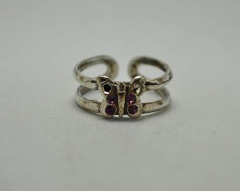 T23C05 Vintage moderne papillon violet pierres 925 argent Sterling anneau Adj Sz 2-6