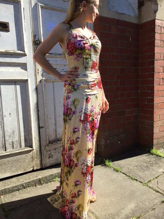 Stunning Vintage Original 1930s Gold Floral Satin