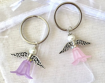 Beaded Guardian Angel Keyring | Tiny Purple or Pink Angel Keychain | Angel Silver-Plated Key Charm