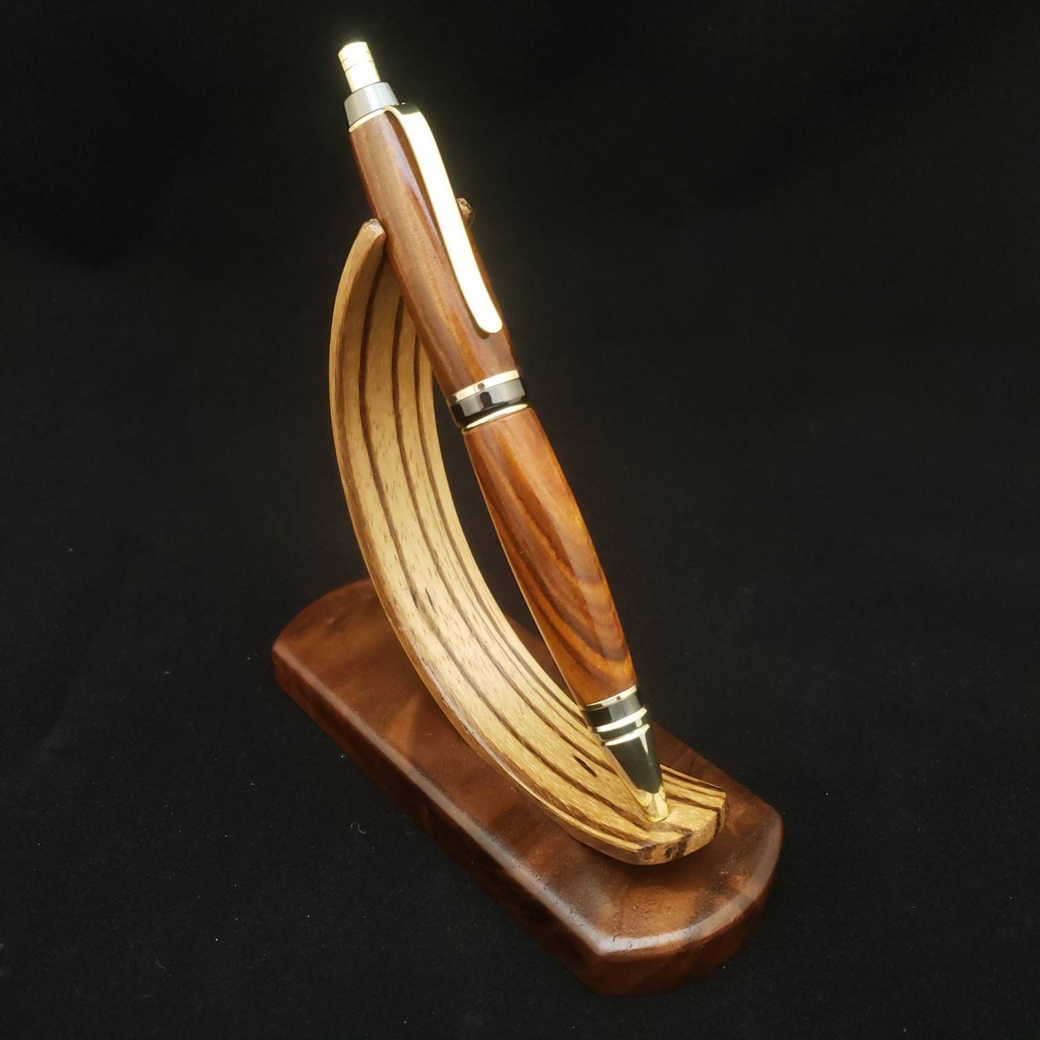 Exotic Wood Pen Display Stand Hand Crafted Walnut & Zebrawood PEN NOT INCL.  