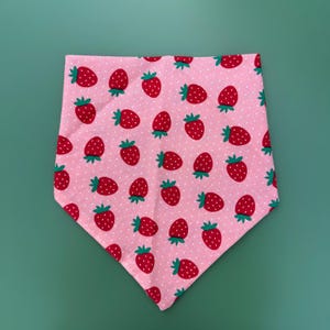 Dog bandana pink and red strawberries summer fruit pet bandana personalizable hand embroidery