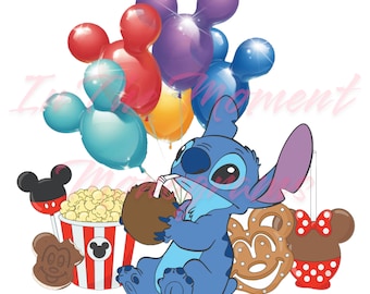 Stitch Snacks & Balloons - PNG, Digital File