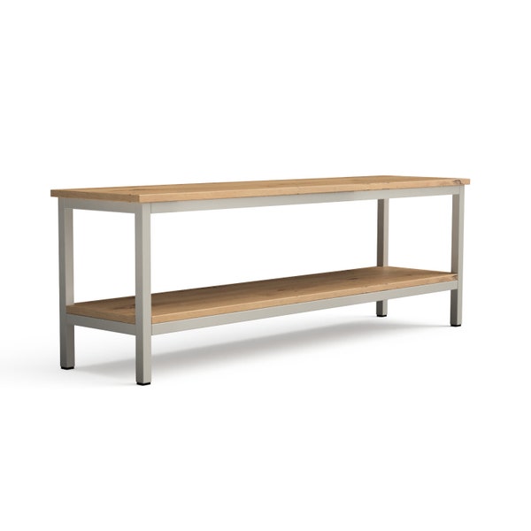 Solid Oak Hallway Bench with Shelf - Silk Grey Shoe bench, solid oak