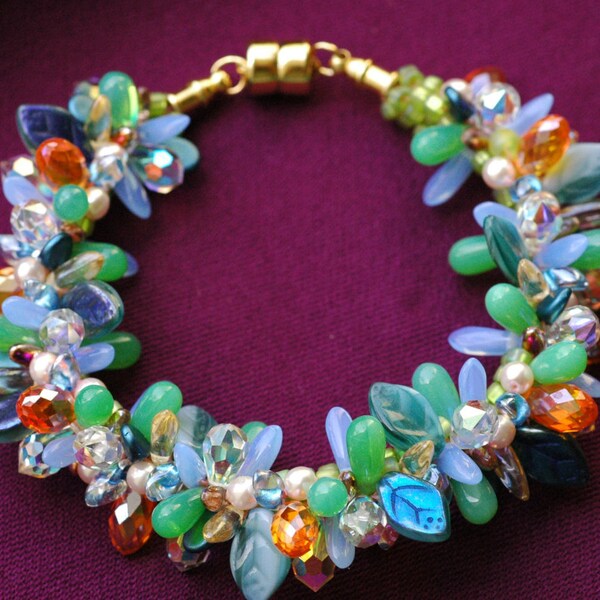 Colorful beaded kumihimo bracelet, garden tones, succulent garden bracelet, sparkly bracelet