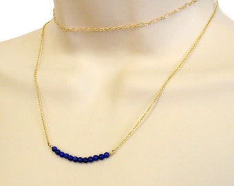 Blue Lariat Necklace Hand Wrapped Amazonite and Gold Plated Sterling Silver Necklace Minimalist Necklace Y Neck Gemstone Lariat Necklace