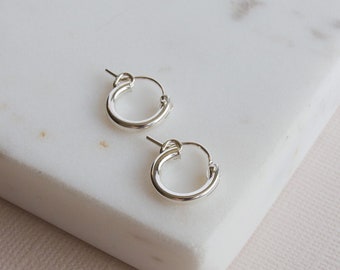 Silver Chunky Hoop - 12mm Silver Hoop Earrings - Silver Hoop Earrings - Tiny Chunky Silver Hoop Earrings - Lightweight Silver Earrings