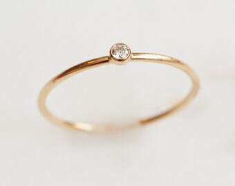 April Birthstone Ring: Dainty 14k Gold Filled CZ Stacking Ring