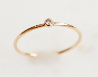 October Birthstone Ring: Dainty Pink CZ 14k Gold Filled Ring