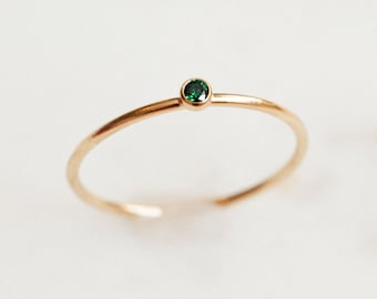May Birthstone Ring: Dainty 14k Gold Filled Stacking Ring