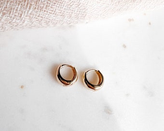 14k Gold Plated Huggie Hoop Earrings: Tiny Chunky Style