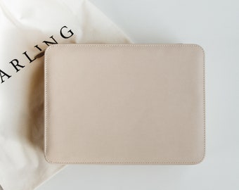 Taupe Vegan Leather Jewelry Box with Mirror: Travel Jewelry Organizer
