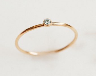 Dainty March Birthstone Ring: 14k Gold Filled Stacking Ring