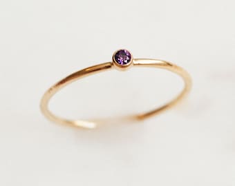 Dainty Gold Filled Ring: February Birthstone Purple CZ