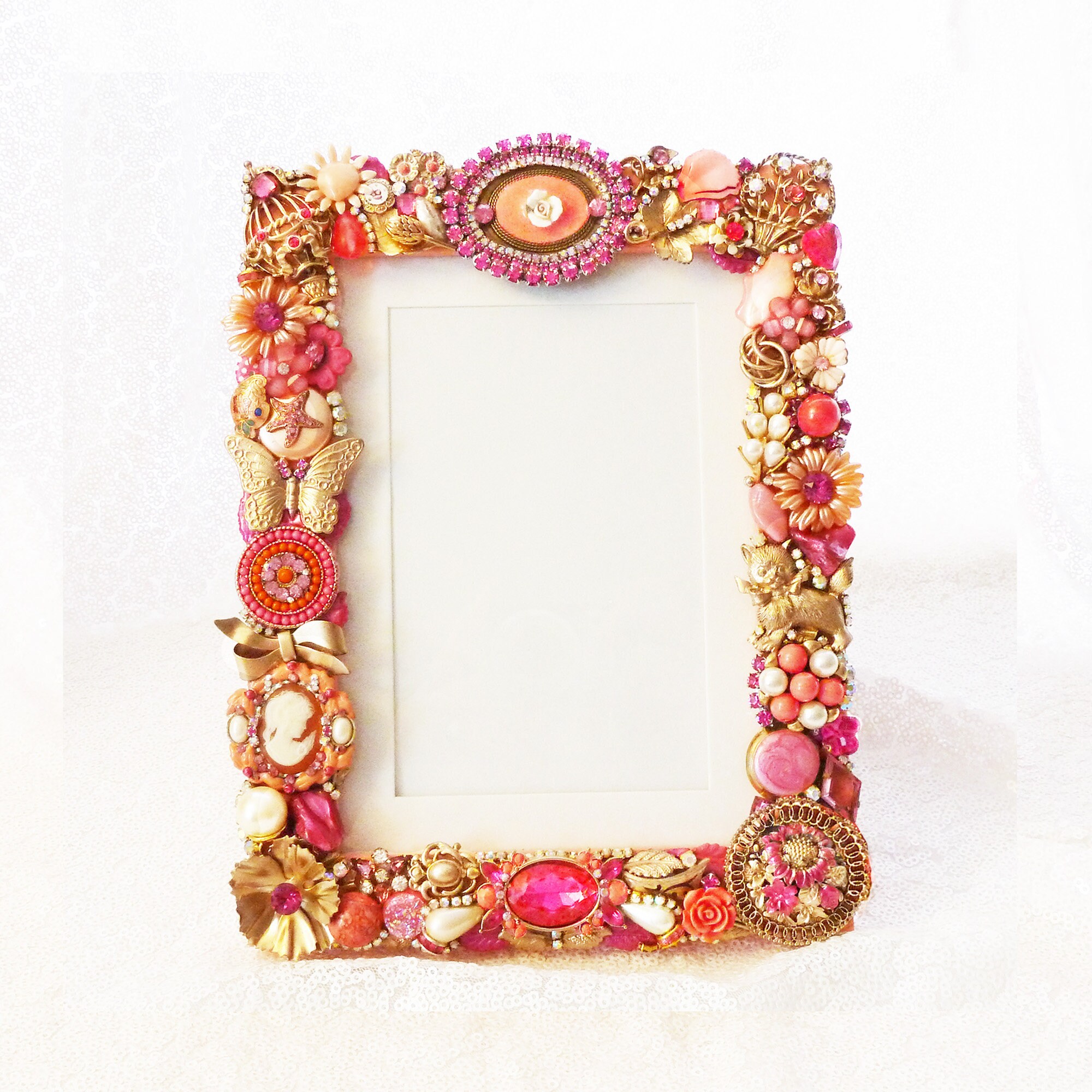 Stunning Pink Vintage Jewelry Picture Frame Mirror Vintage Etsy