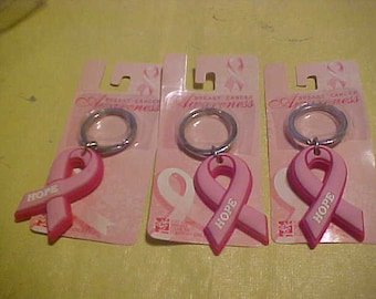 Qty of 3 Brand new Breast Cancer Hope Awareness key chain with free shipping