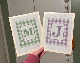 Custom Initial Gingham Checkered Needlepoint  – 13 Mesh Hand-Painted Canvas Only Monogram Initial