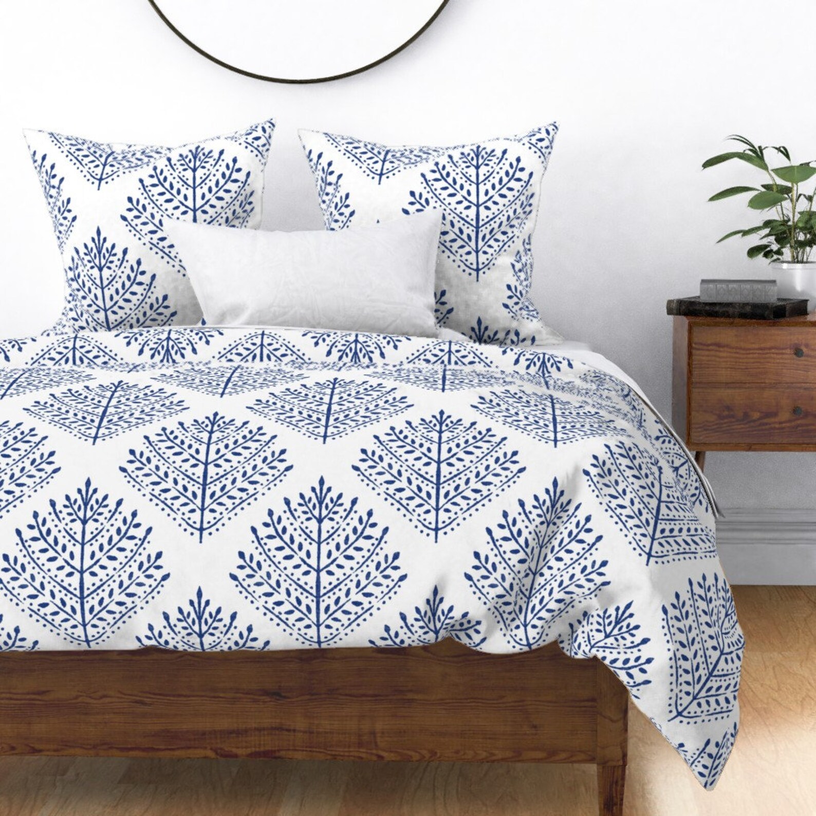 Duvet Cover Navy Blue Eloise Leaves Textured LS, Twin Duvet Cover, Full