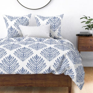 Duvet Cover Navy Blue Eloise Leaves Textured LS, Twin Duvet Cover, Full/Queen Duvet Cover, King Duvet Cover