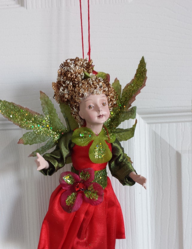 red fairy christmas ornament garden flower fairy ornament etsy fairy and christmas ornaments