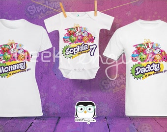 Shopkins theme birthday Girl theme Shirts for the entire family Girl Dad Mom Age Name Custom T-shirt Strawberry donut lipstick