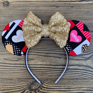 Valentine&#39;s Day Mouse Ears Headband ***READY TO SHIP*** / Sequin Mouse Ears / Heart Mouse Ears / Gold Mouse Ears