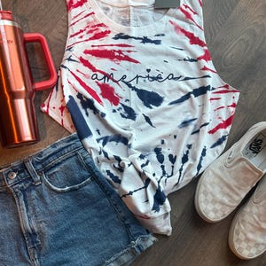 Ready to Ship 4th of July Women&#39;s Tank Top - America Tank Top - Red White and Blue - Tie Dye ***READY TO SHIP***