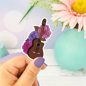 Bloem Gitaar ~ Die Cut Bo Ho Thema Muzikale Sticker, Muziek Lover Gift, Bloemen en Muziek, Gitaar Bloemen, Bo Ho Gift, Muziek Lover Sticker