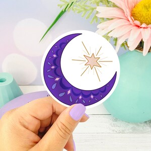 Moon and Stars ~ BoHo Themed Die Cut Sticker, Moon and Stars, Moon and Planet, Moon Sticker, Celestial Gift Sticker, Watercolor Moon