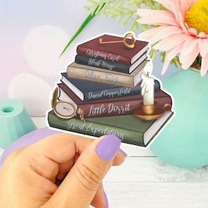 Charles Dickens Collection Themed Book Stack Die Cut Sticker, Bookish Gifts Readers, Classic Novel Lover Gift, Book Love Sticker, Dickens