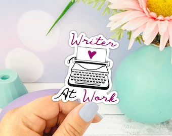 Writer at Work – Typewriter Sticker, Die Cut Vinyl Decal for Writers, Authors & Book Lovers, Vintage Writing Aesthetic, Bookish Author Gift