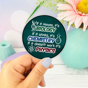 生物学 化学 物理学、科学愛好家向けダイカットステッカー、科学をテーマにしたギフト、教師向けギフト、学生向けギフト、