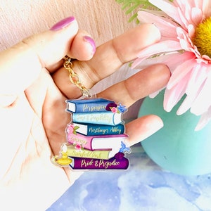 Jane Austen Book Stack Acrylic Keychain: Bookish Charm