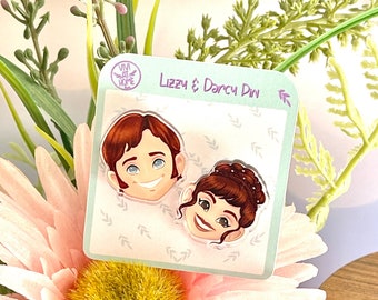 Lizzy and  Darcy Cuties ~ Jane Austen Couple Themed ~ Acrylic Pin