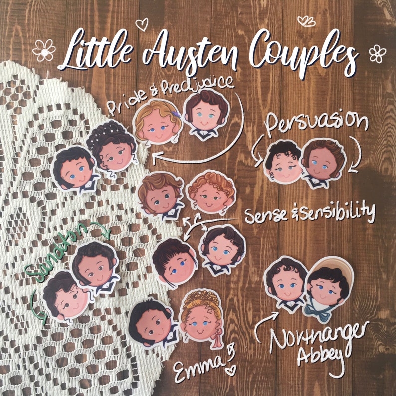 Jane Austen Themed Cutie, Kawaii Character Faces Die Cut Stickers, Bookish Gifts for Readers, Jane Austen Lover Gifts, Book Love Stickers image 1