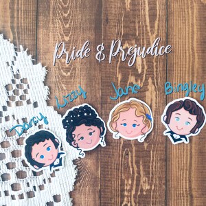 Jane Austen Themed Cutie, Kawaii Character Faces Die Cut Stickers, Bookish Gifts for Readers, Jane Austen Lover Gifts, Book Love Stickers image 2