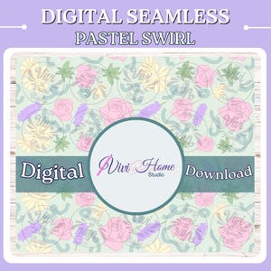 Pastel Swirl Seamless File Digital PNG, Bookish, Pastel Floral, Seamless Pattern, Digital Art File, Hand Drawn, Digital Art, Pastel Flower
